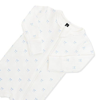 Pointelle Zippered Footie in Sweet Blue Bow