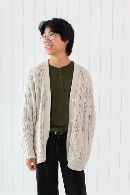 Cable Knit Adult Cardigan in Oat