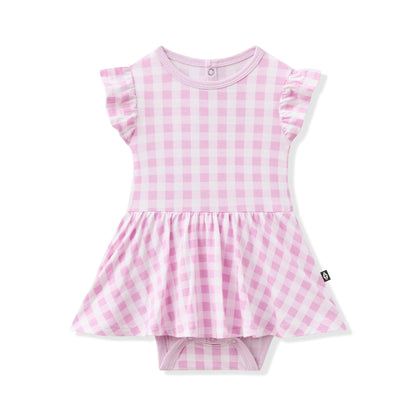 Twirl Bodysuit Dress in Gingham Thistle