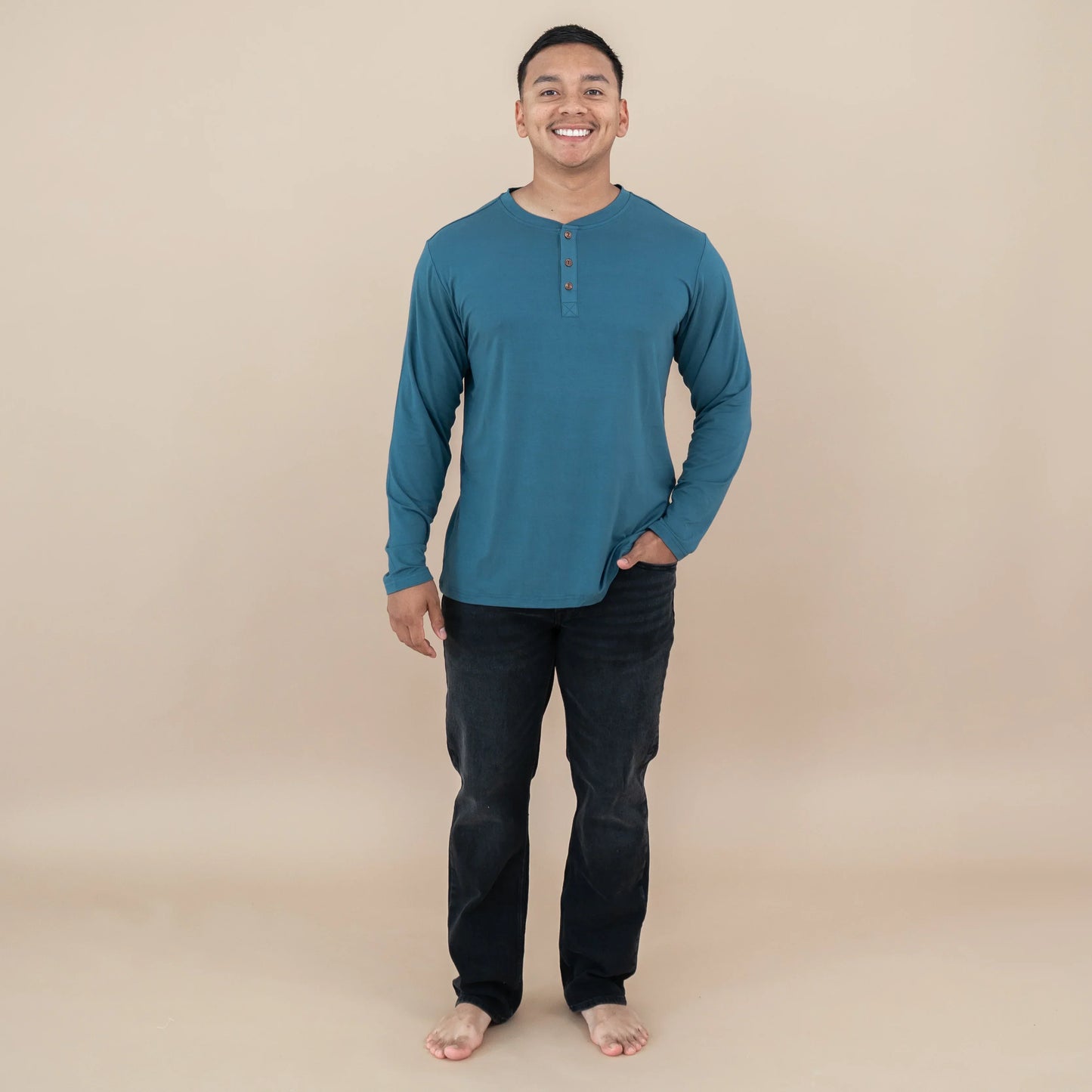Men's Long Sleeve Henley Top in Atlantic