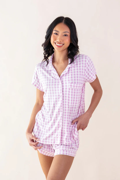 Women's Short Sleeve Pajama Set in Gingham Thistle