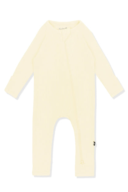 Ribbed Zipper Romper in Chamomile