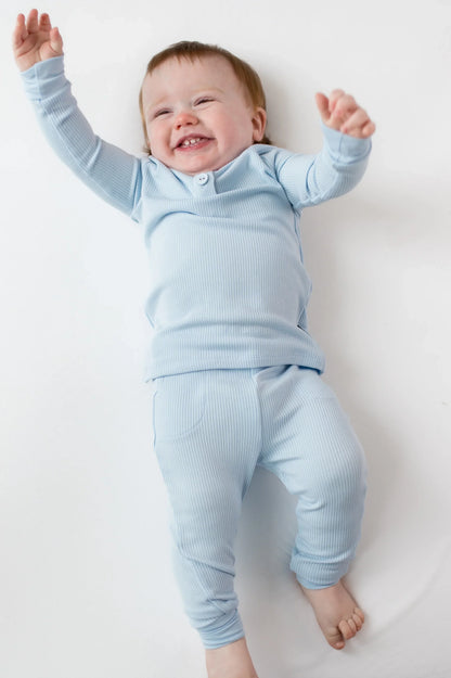 Ribbed Infant Henley Set in Breeze