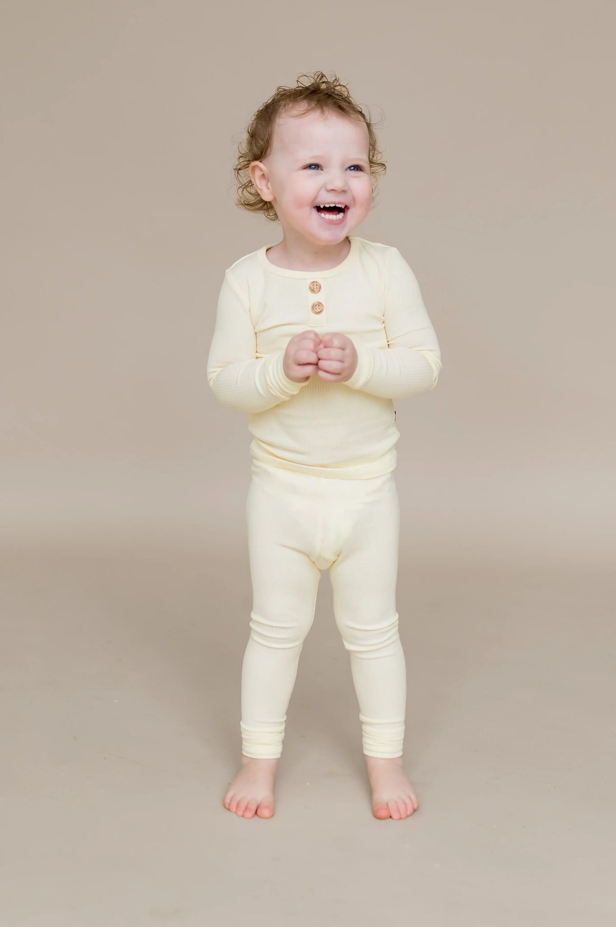 Ribbed Henley Set in Chamomile