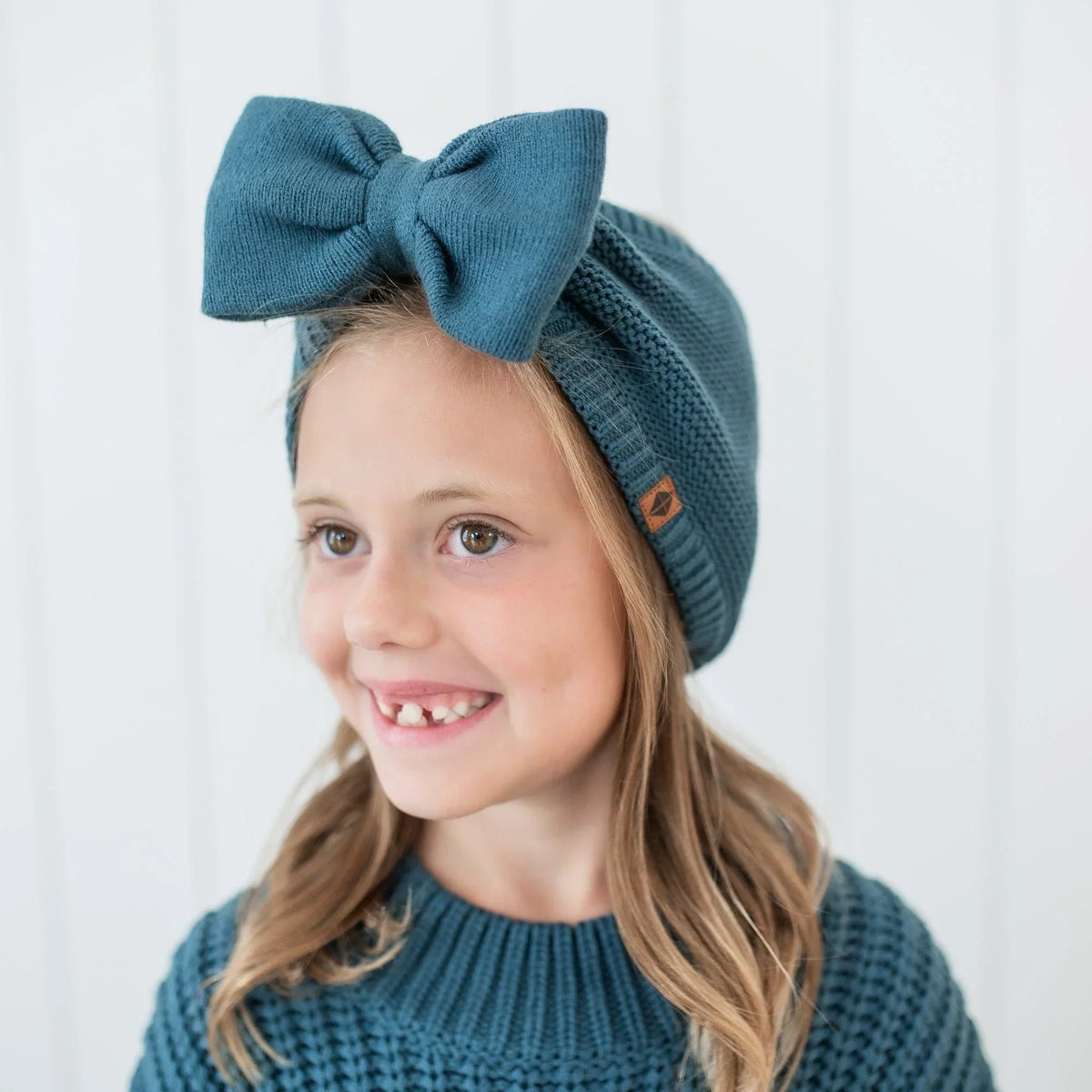 Chunky Knit Bow Headband in Atlantic