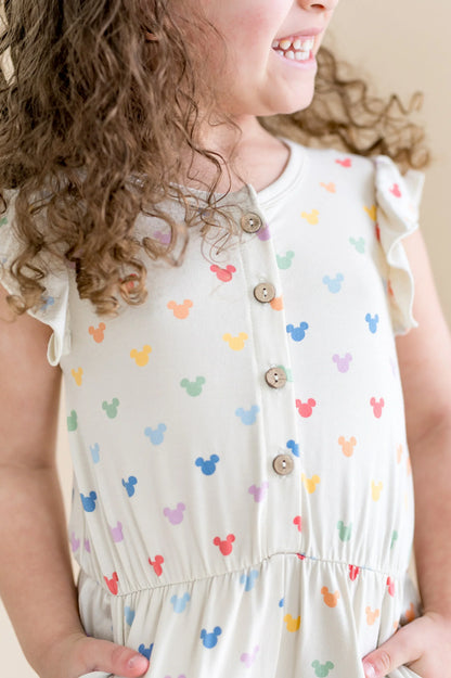 Flutter Sleeve Romper in Pastel Mickey Mouse