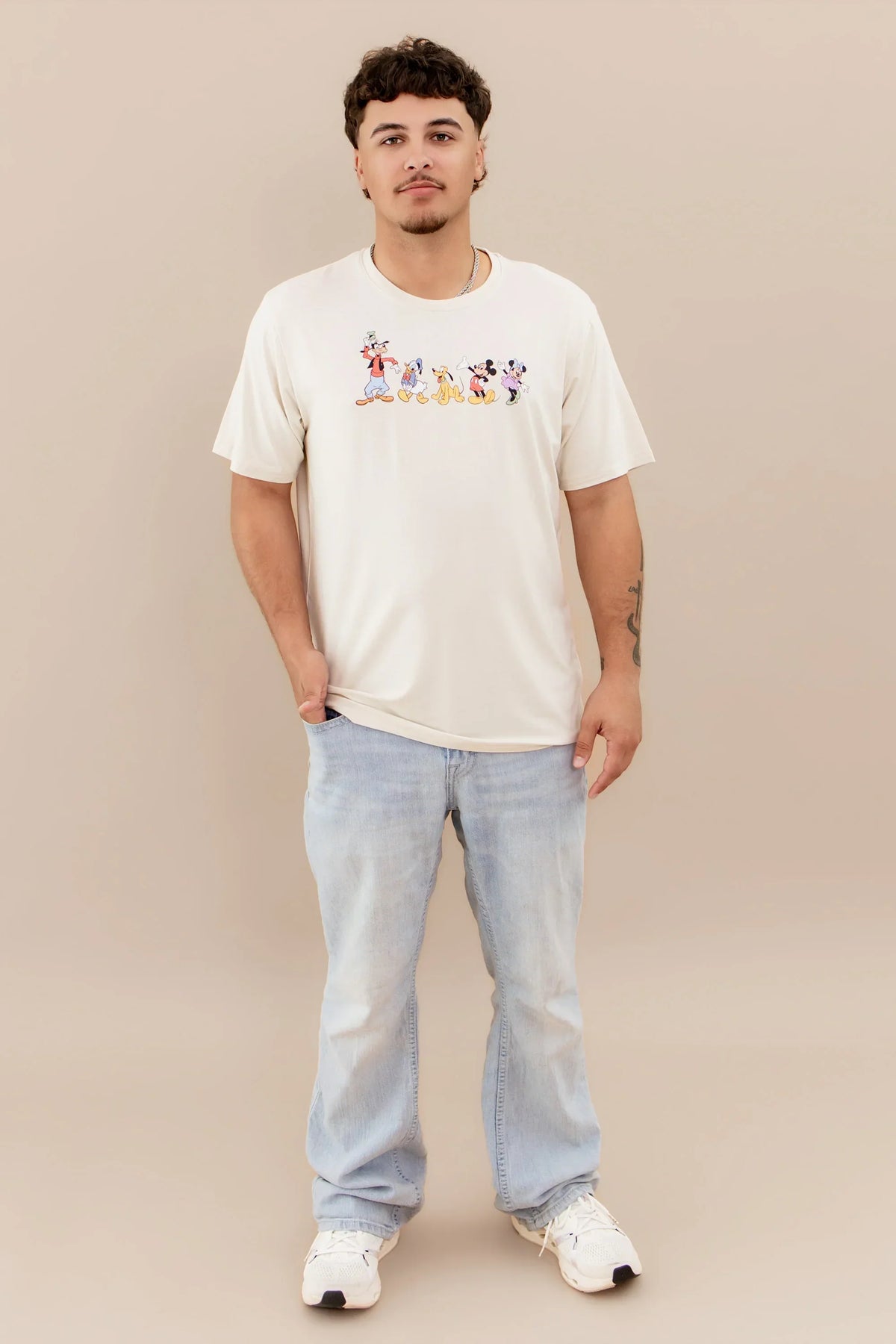 Men's Crew Neck Tee in Mickey and Friends on Ecru