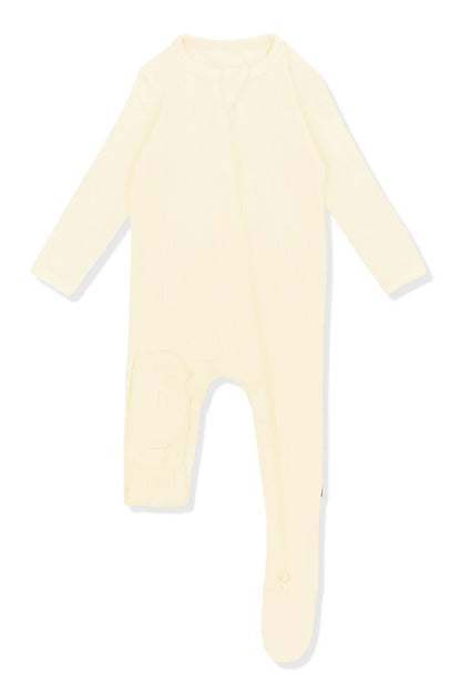 Ribbed Zipper Footie in Chamomile