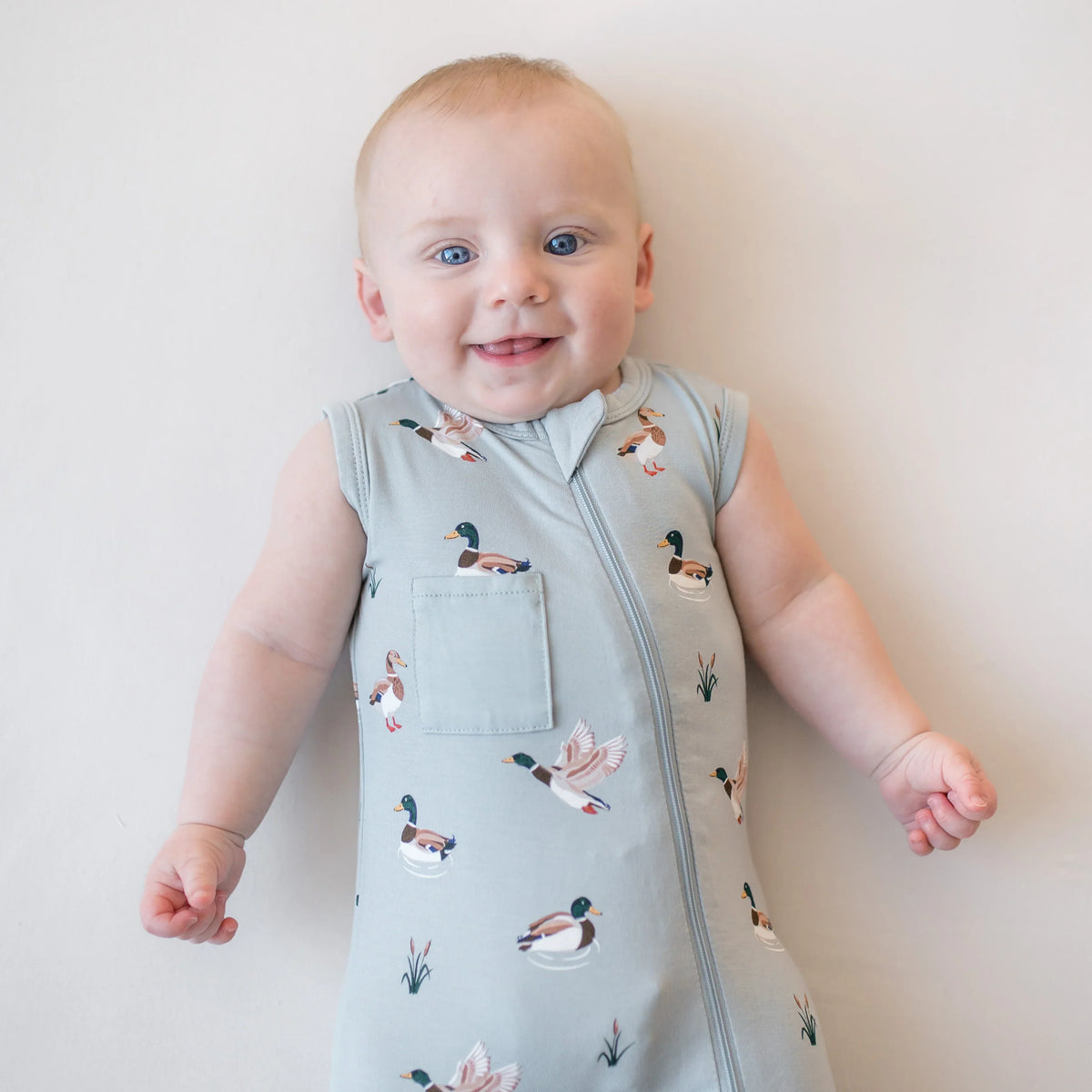 Zippered Sleeveless Romper in Mallard Duck