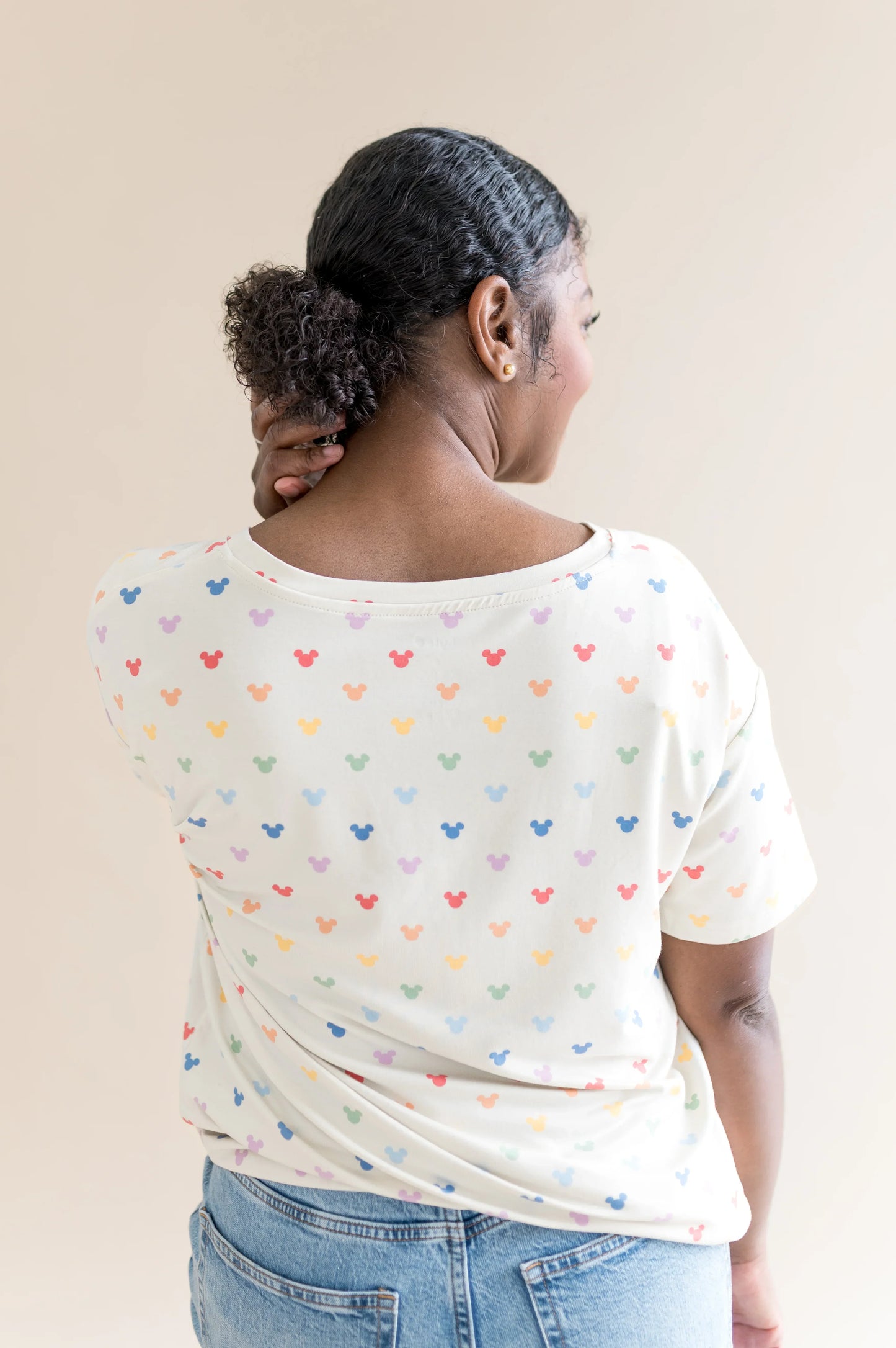 Women's Relaxed Fit V-Neck in Pastel Mickey Mouse