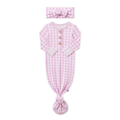 Knotted Gown with Bow Set in Gingham Thistle