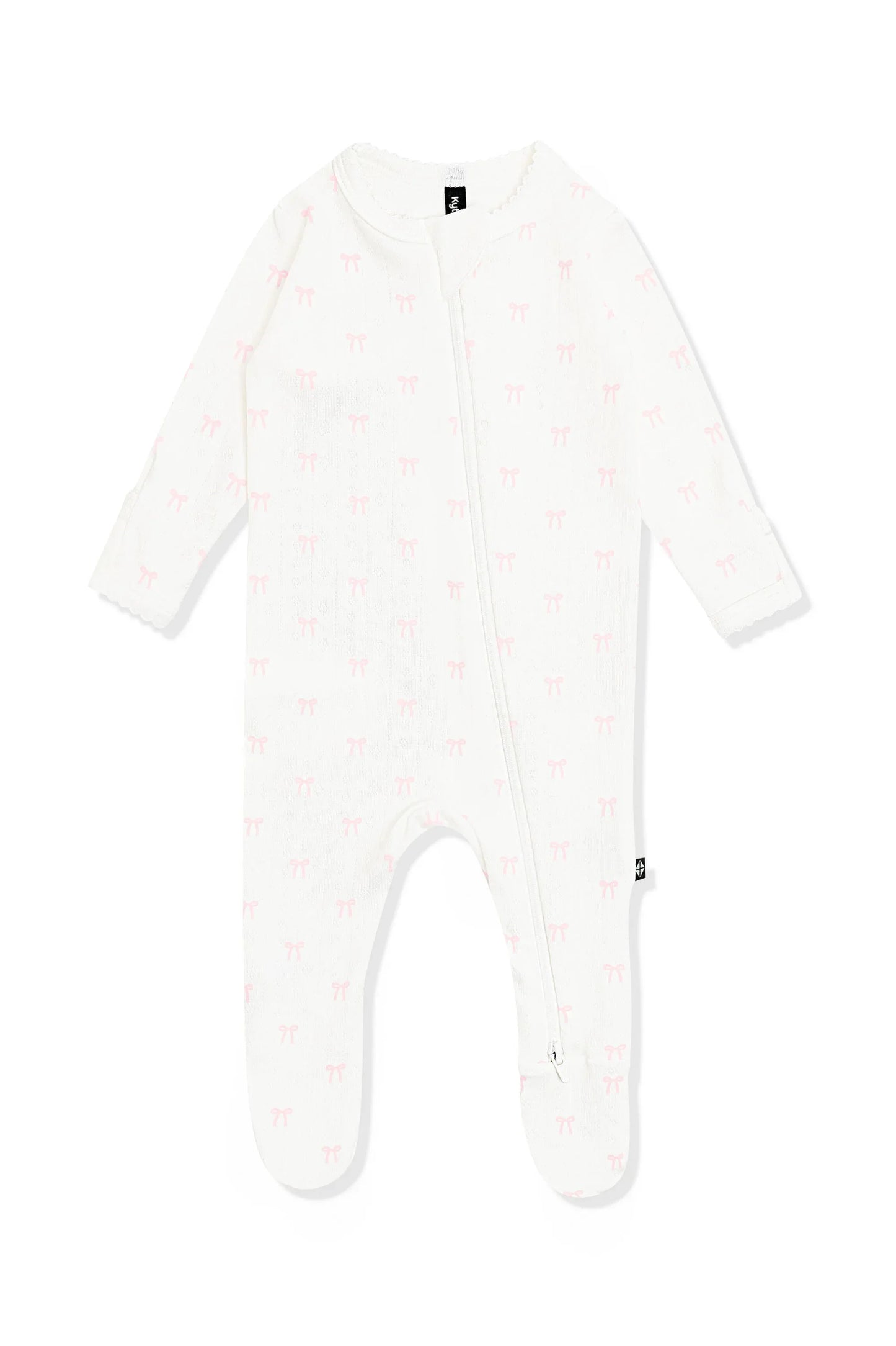 Pointelle Zippered Footie in Sweet Pink Bow