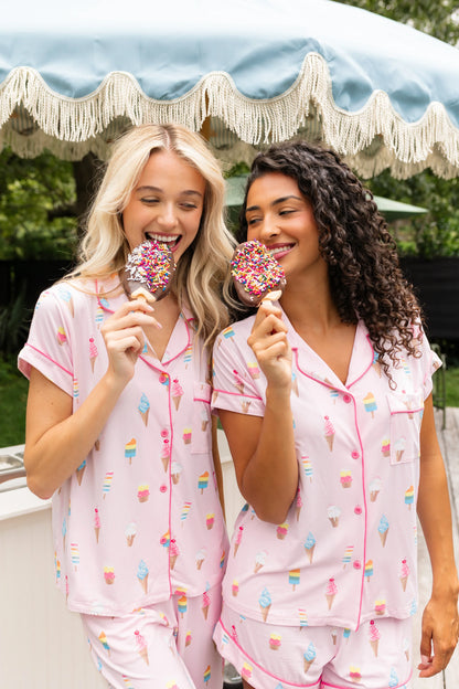 Women's Short Sleeve Cropped Pajama Set in Sakura Ice Cream