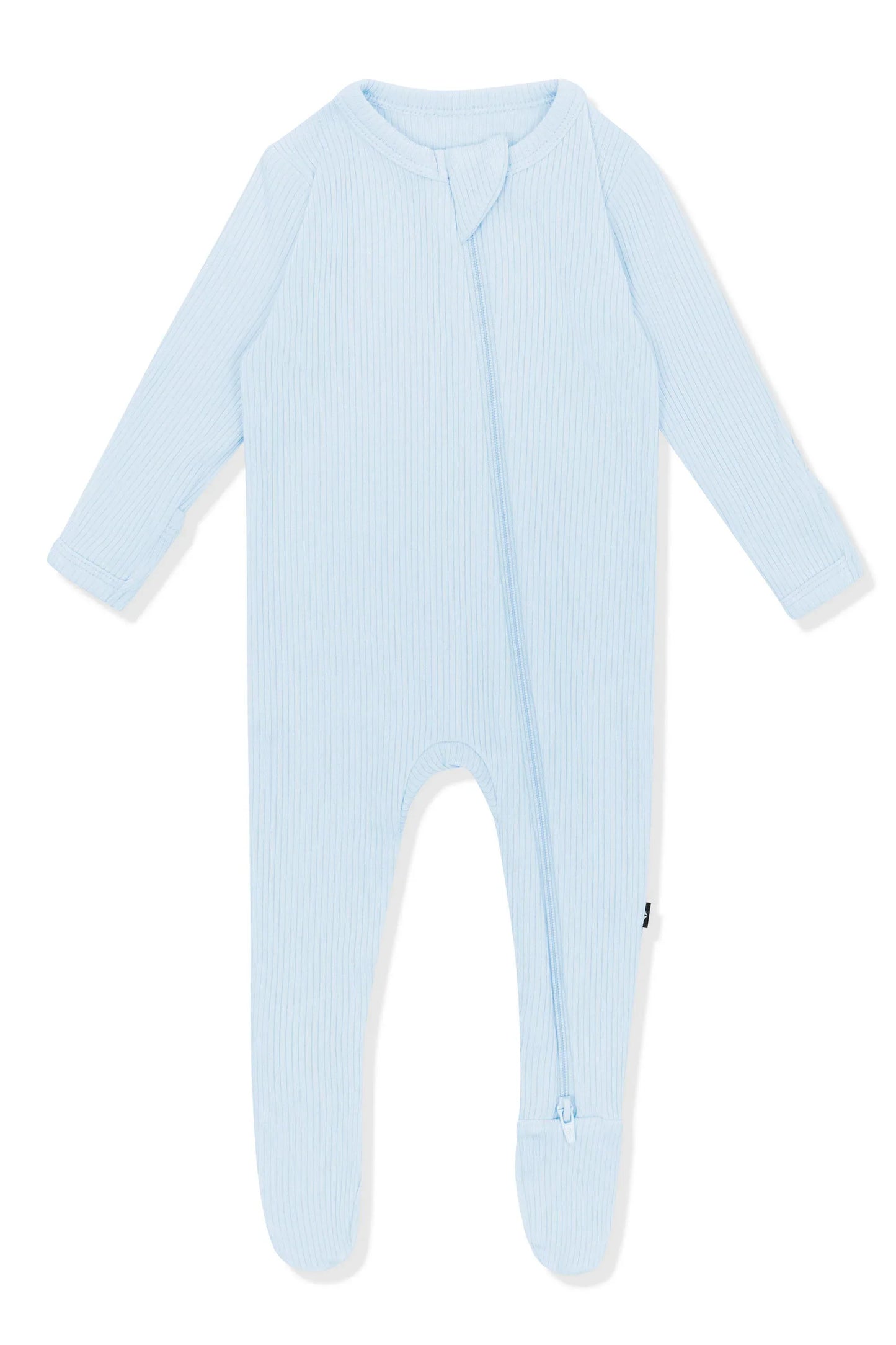 Ribbed Zipper Footie in Breeze
