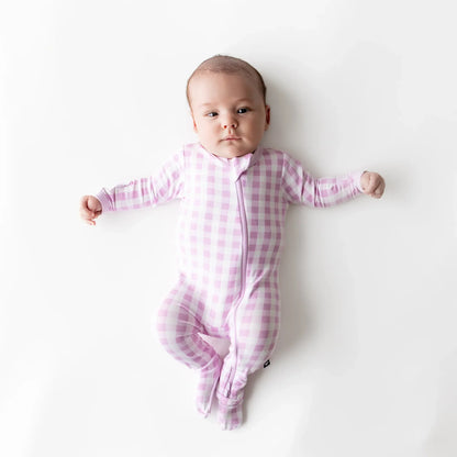 Zippered Footie in Gingham Thistle