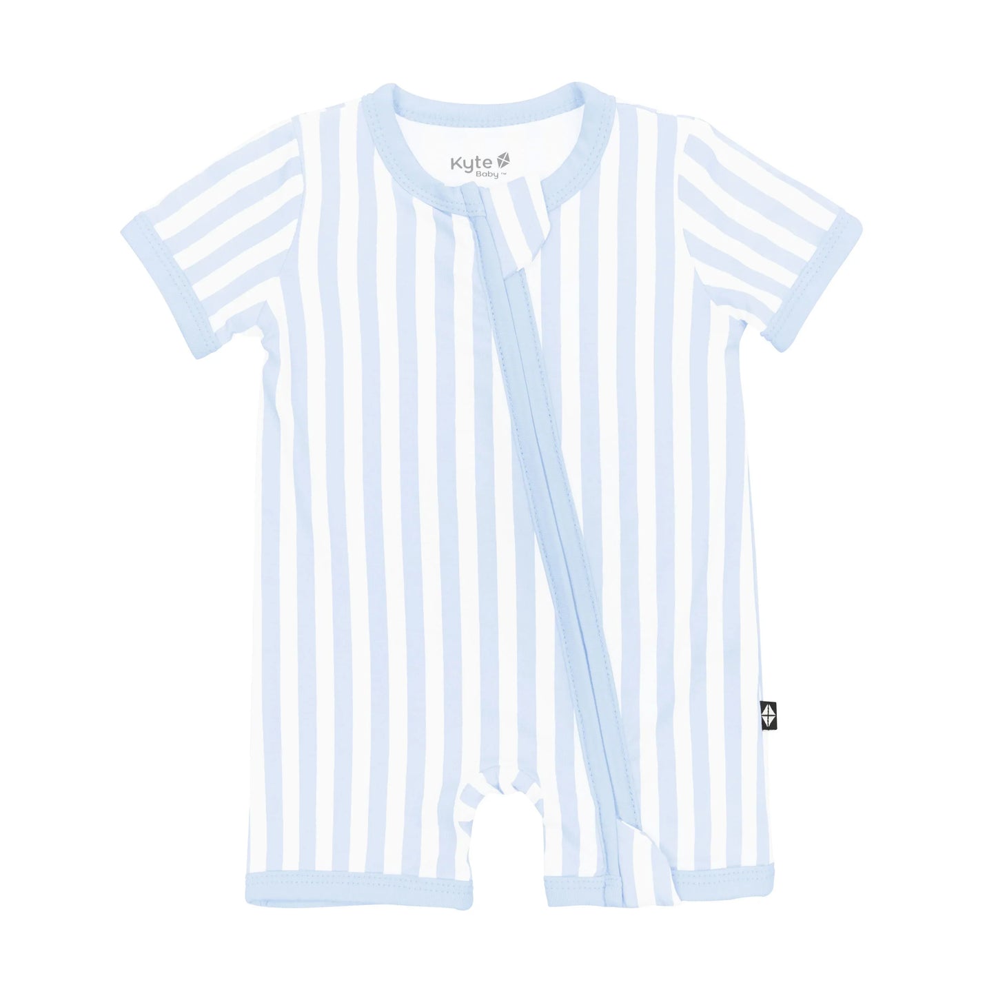 Zipper Shortall Romper in Small Mist Stripe