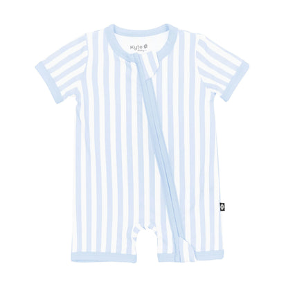 Zipper Shortall Romper in Small Mist Stripe