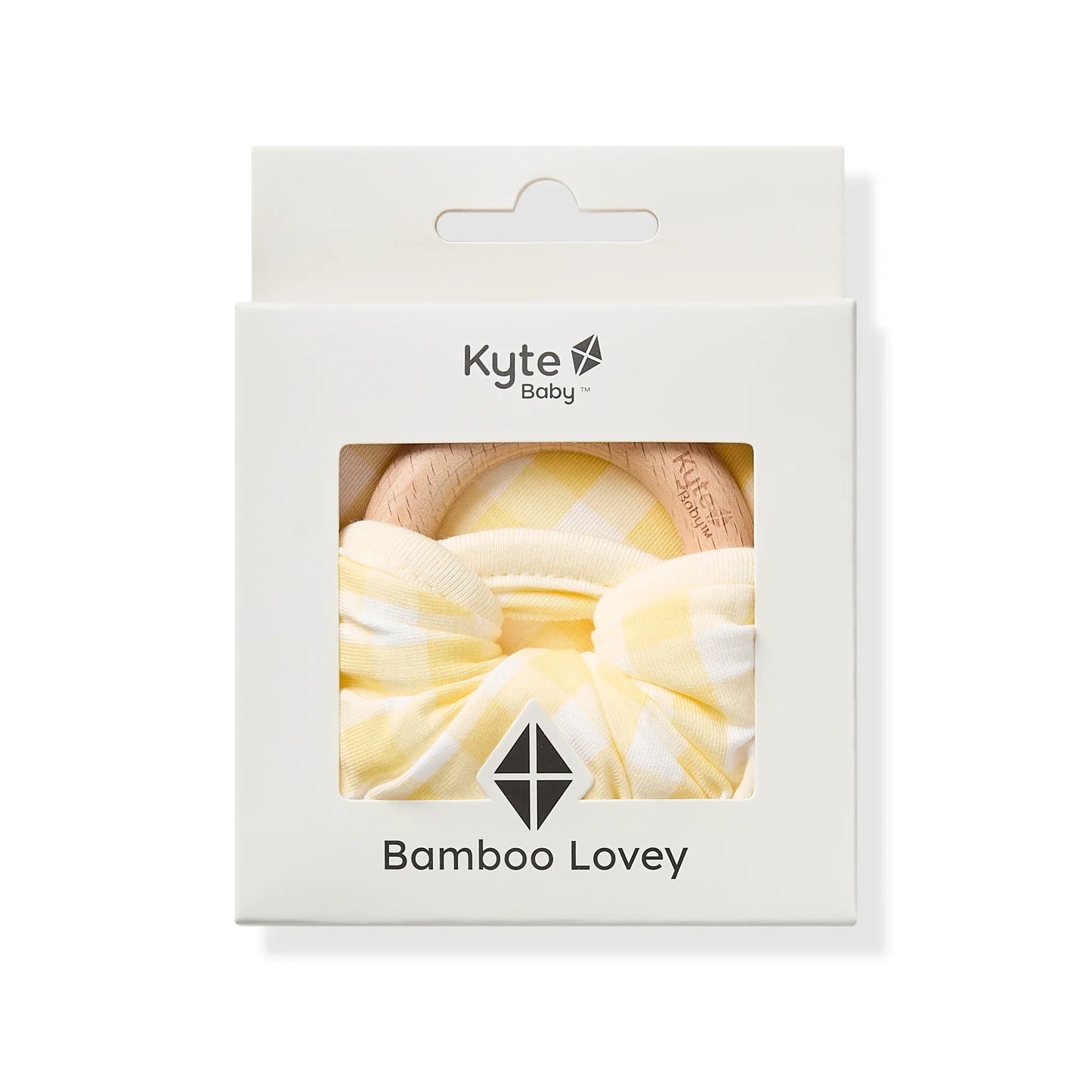 Lovey in Gingham Chamomile with Removable Wooden Teething Ring