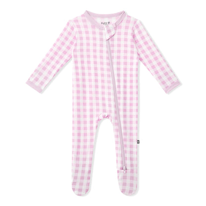 Zippered Footie in Gingham Thistle