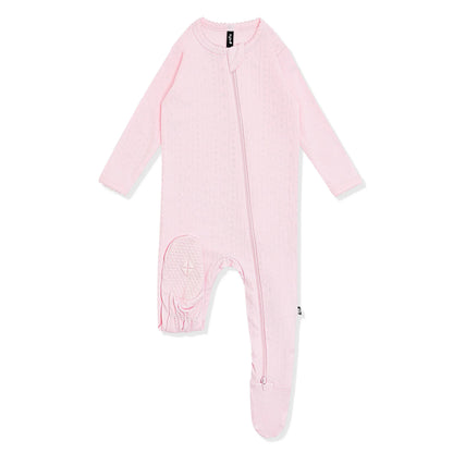 Pointelle Zippered Footie in Sakura
