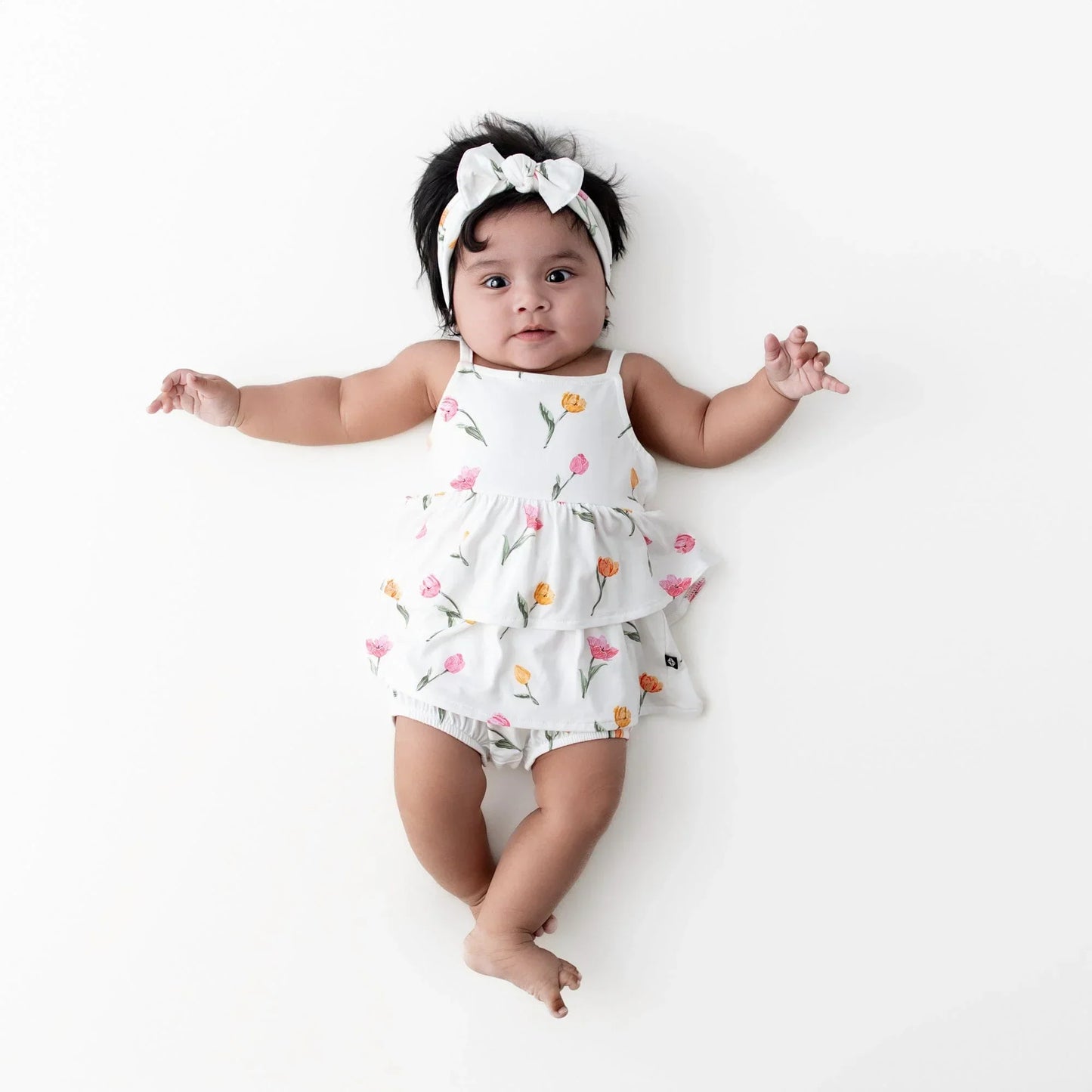 Spaghetti Strap Ruffle Romper in Tulip