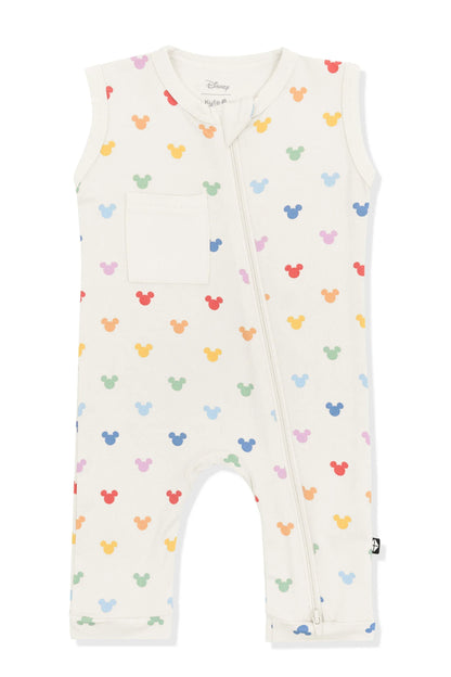 Zippered Sleeveless Romper in Pastel Mickey Mouse