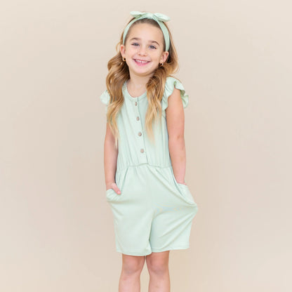 Flutter Sleeve Romper in Basil
