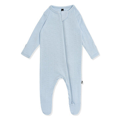 Pointelle Zippered Footie in Breeze