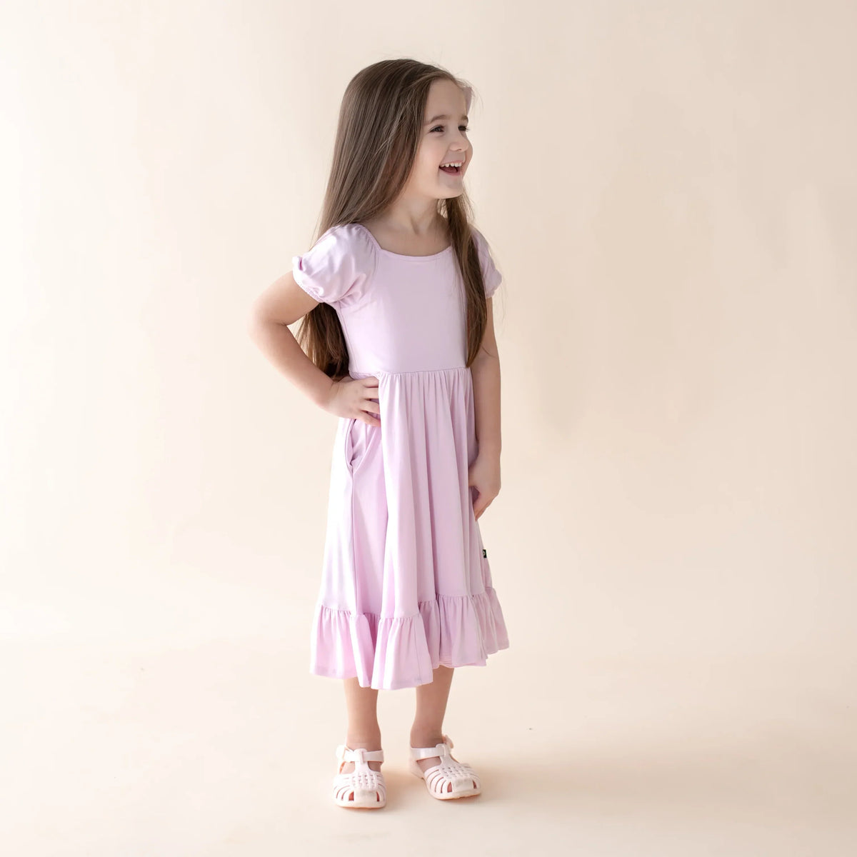 Puff Sleeve Twirl Dress in Thistle