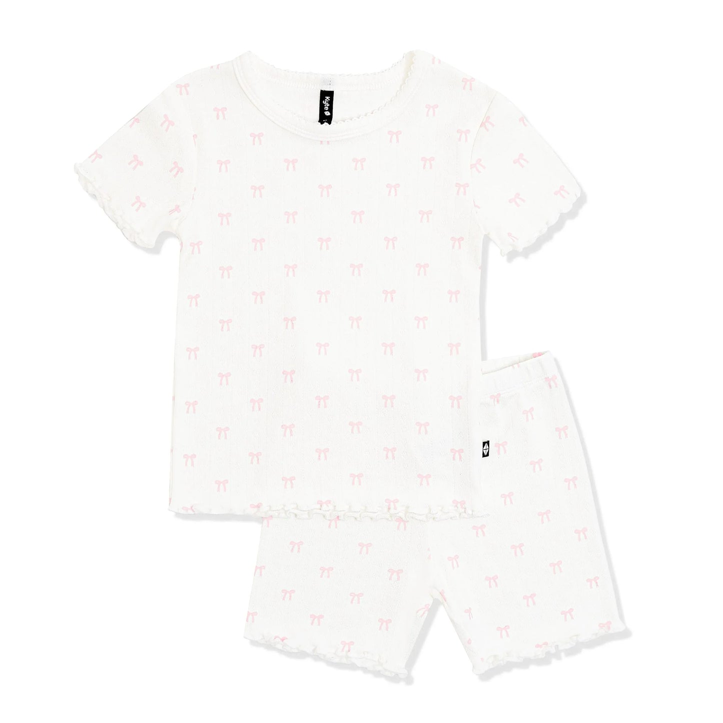 Pointelle Short Sleeve Set in Sweet Pink Bow