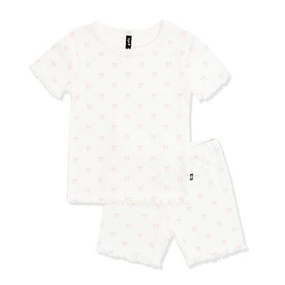 Pointelle Short Sleeve Set in Sweet Pink Bow