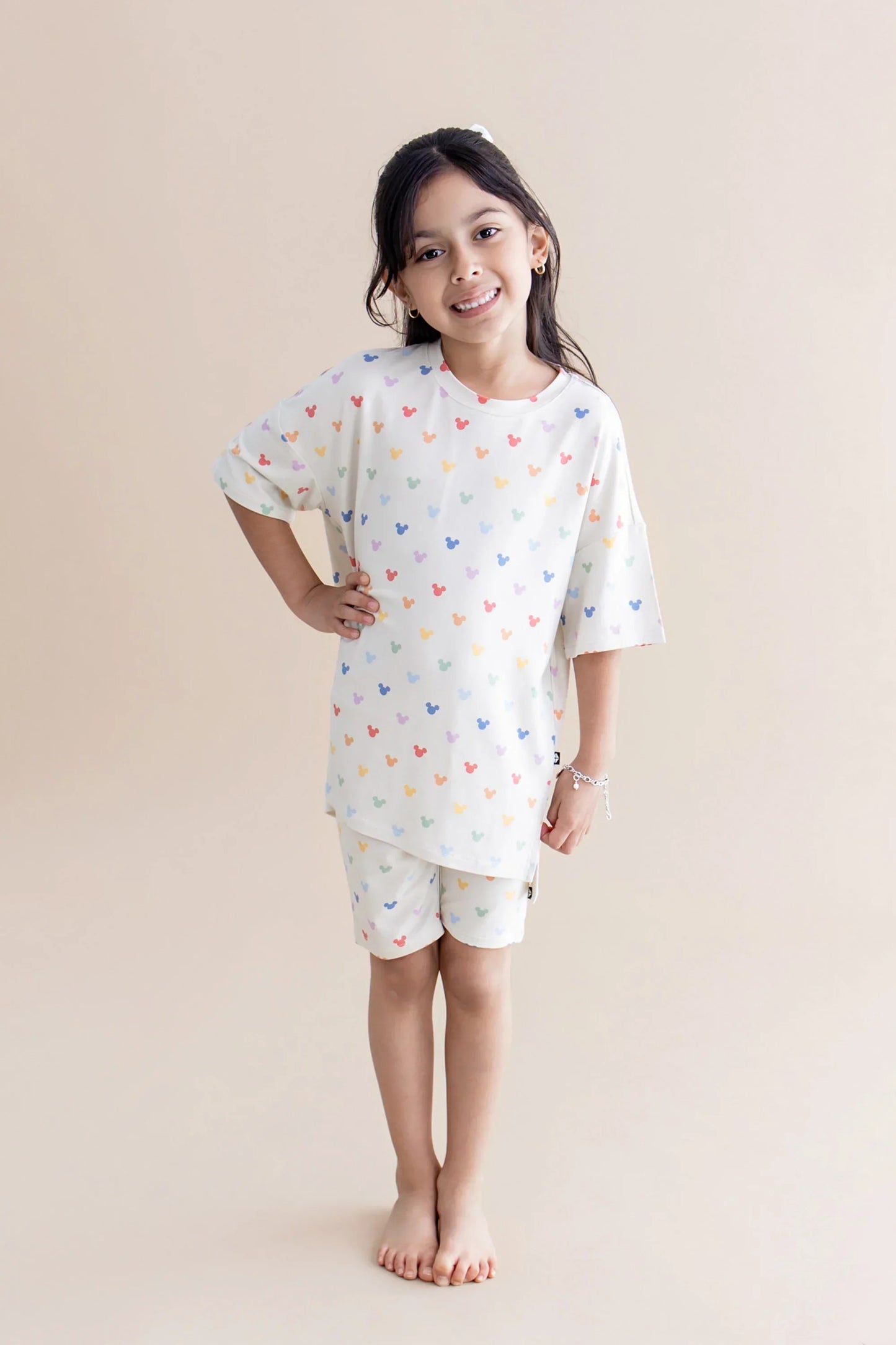 Toddler Biker Short Set in Pastel Mickey Mouse