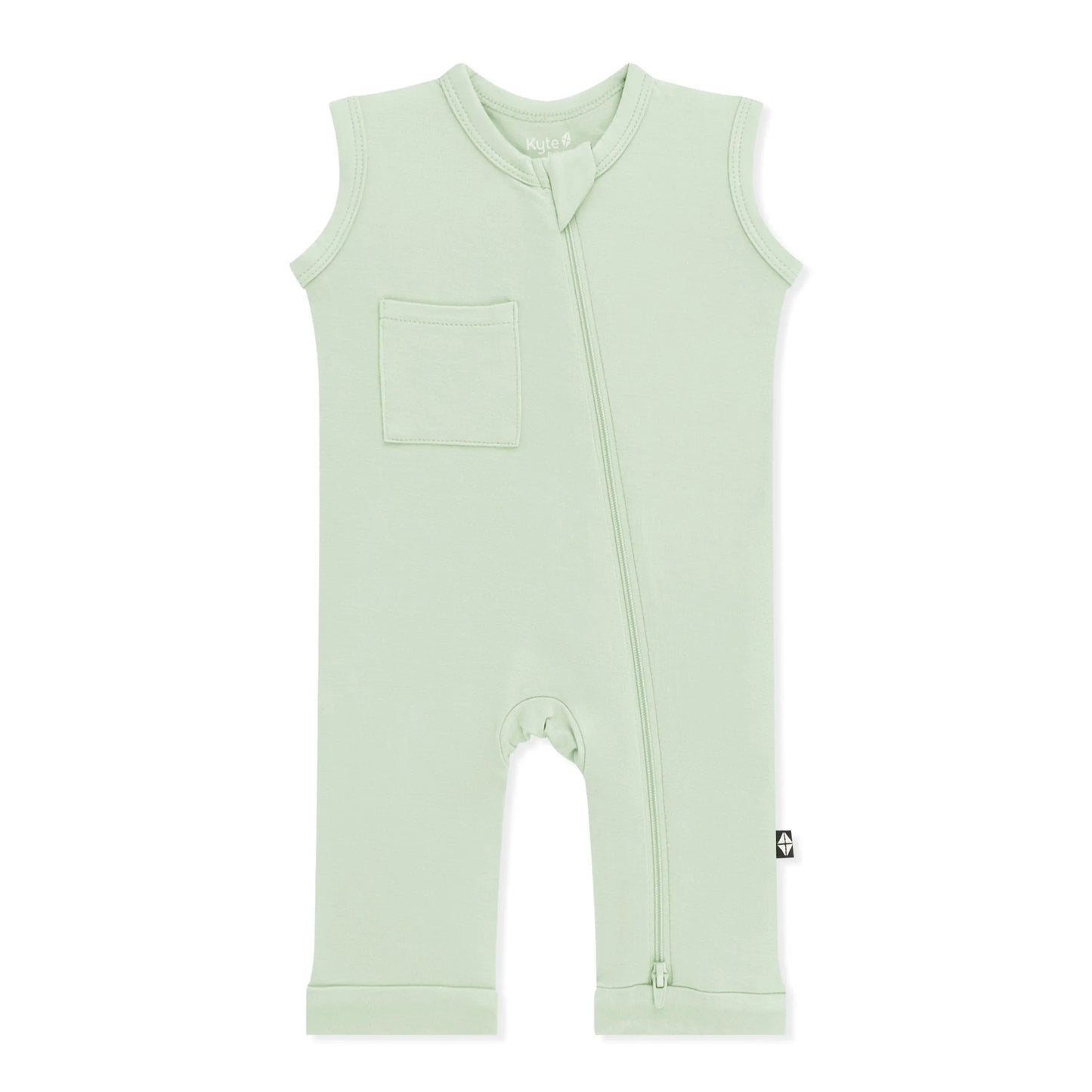 Zippered Sleeveless Romper in Basil