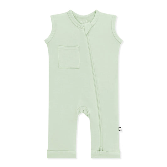 Zippered Sleeveless Romper in Basil