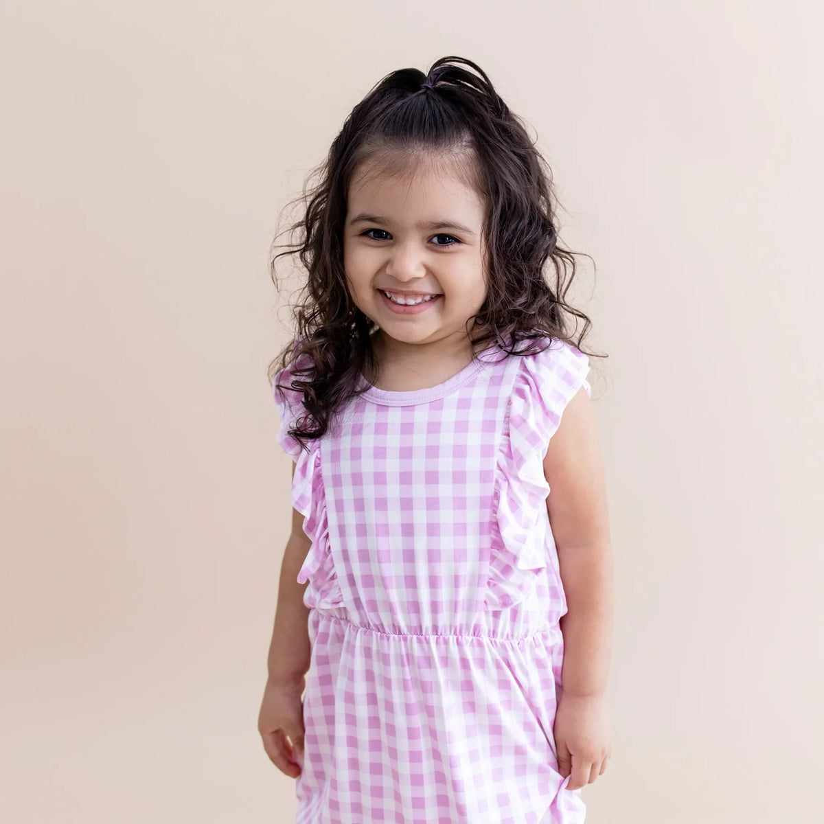 Bubble Romper in Gingham Thistle