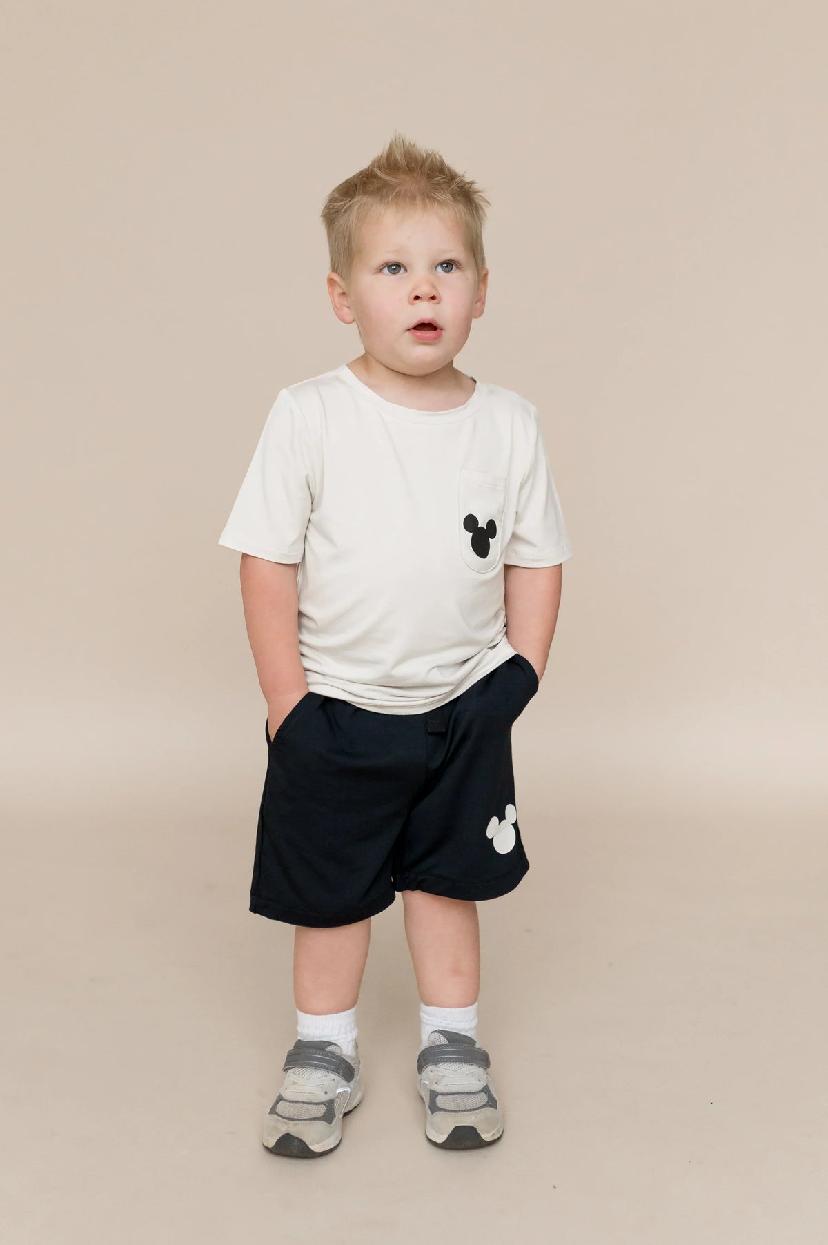 Toddler Crew Neck Tee in Mickey Mouse on Ecru