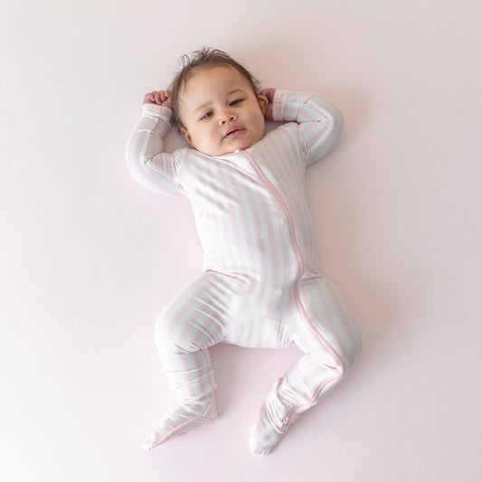Zippered Footie in Small Sakura Stripe