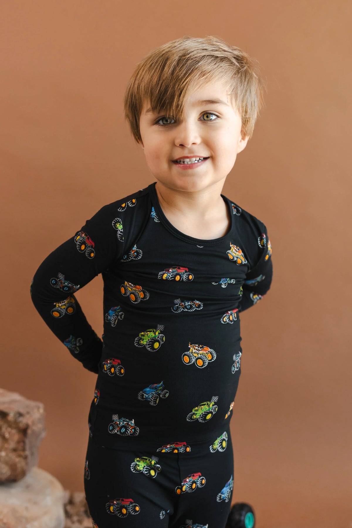 Long Sleeve Pajamas in Monster Truck