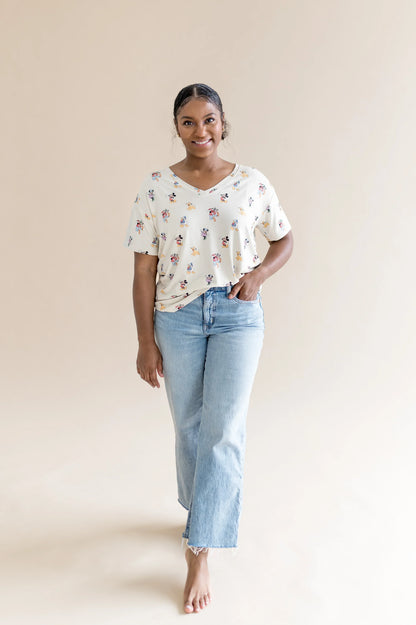 Women's Relaxed Fit V-Neck in Mickey Mouse and Friends