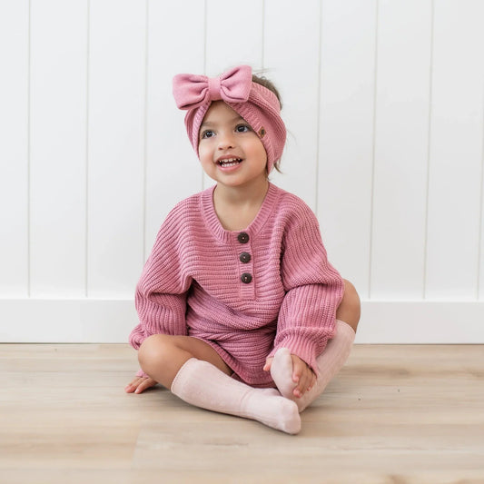 Chunky Knit Bow Headband in Apple Blossom