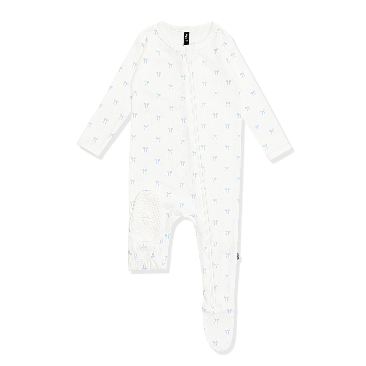 Pointelle Zippered Footie in Sweet Blue Bow