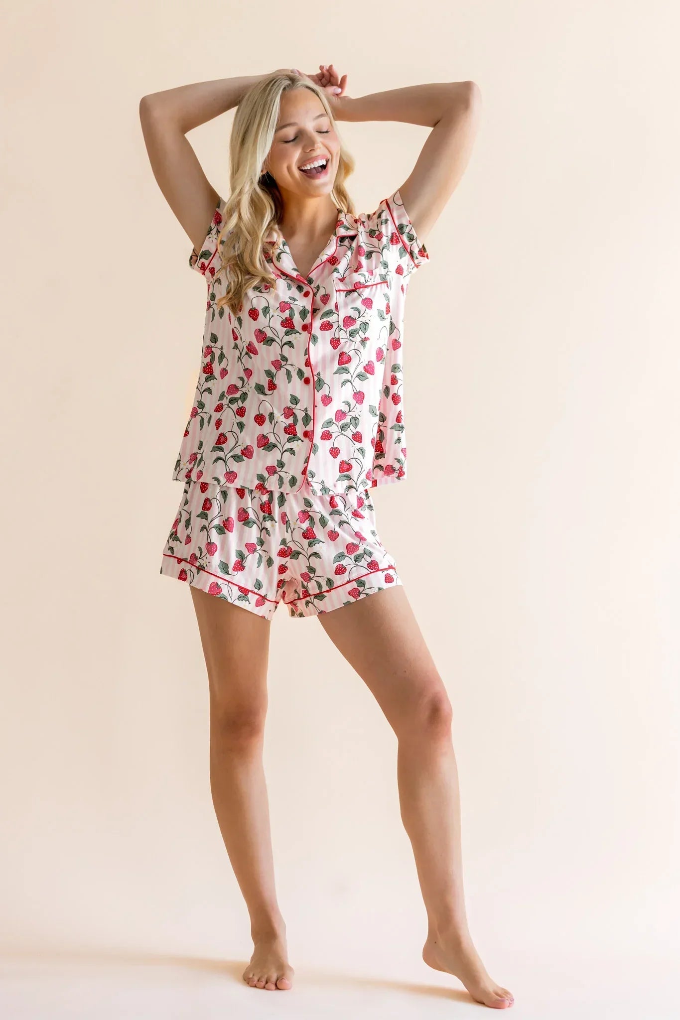 Women's Short Sleeve Pajama Set in Strawberry Fields
