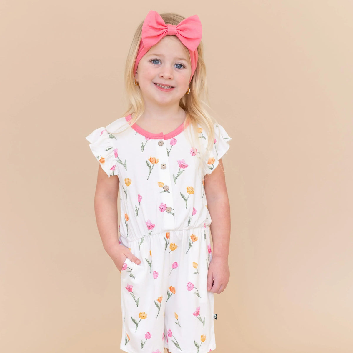 Flutter Sleeve Romper in Tulip