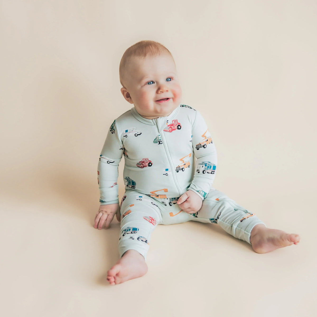 Zippered Romper in City Vehicles
