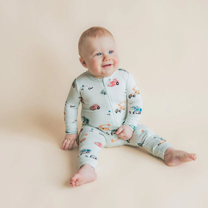 Zippered Romper in City Vehicles