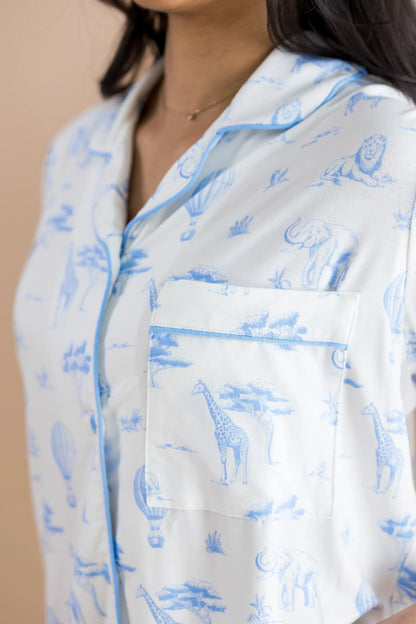 Women's Short Sleeve Pajama Set in Toile Safari
