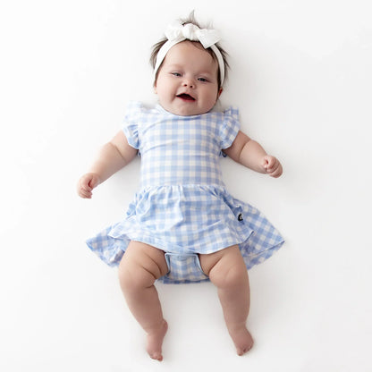 Twirl Bodysuit Dress in Gingham Breeze